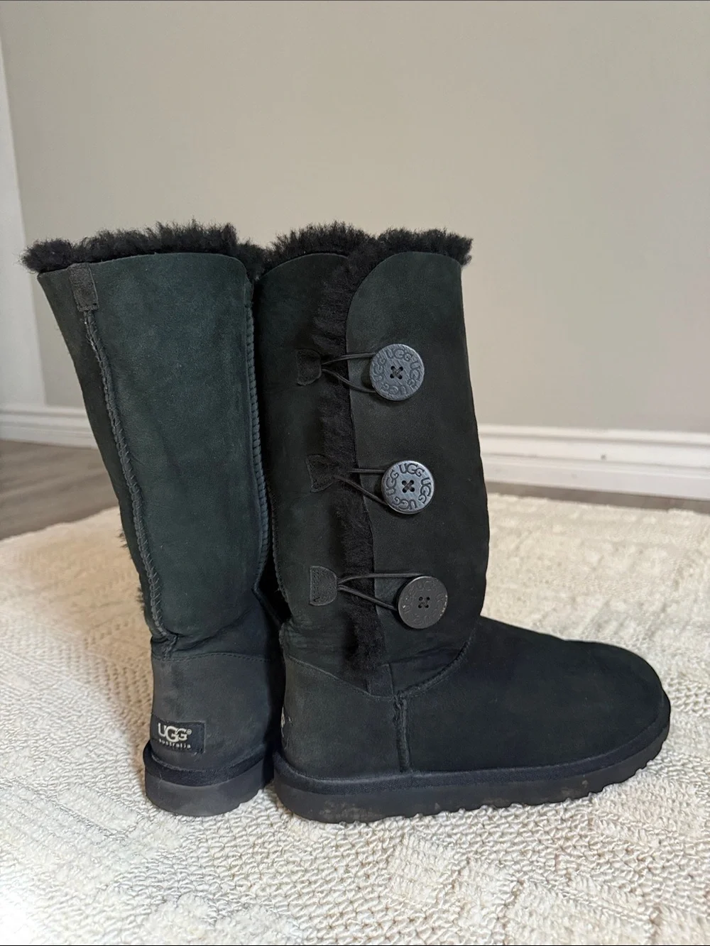 UGG Black Bailey Button Triplet Mid-Calf Suede Boots